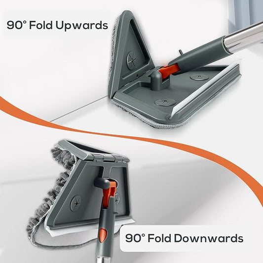 Base Board Cleaner Tool,Wall Cleaning Mop with 360° Rotation, 180° Folding Ceiling Duster Tool , Adjustable Long Handle for Effortless Walls, Window,Floor - 8 Replacement Cleaning Pads