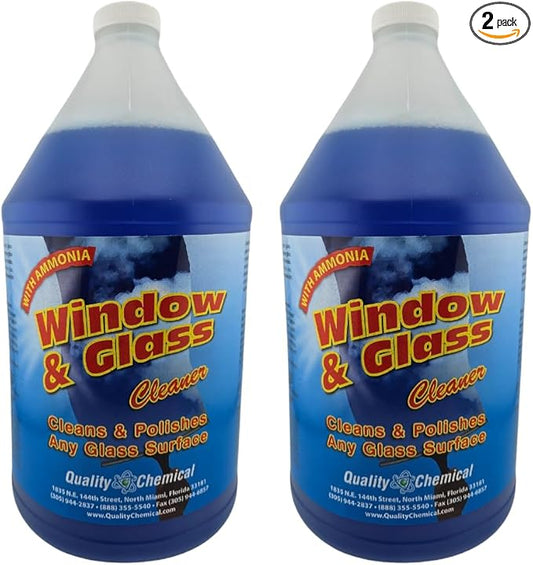 Quality Chemical Window & Glass Cleaner - Fortified with Ammonia for Sparkling, Film-Free, and Dust Resistant Glass Surfaces - Pleasant Fragrance - Ready to Use 128 oz (Pack of 2)