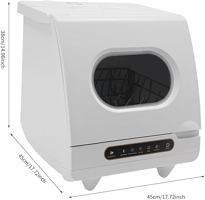 Portable Countertop Dishwasher, 800W 110V Compact Dishwasher Leak-Proof Dry Dishwasher with 5 Washing Programs and 360° Rotation Flushing for Houses, Apartments, Dorms, Rvs