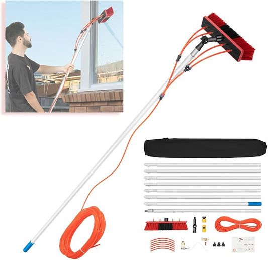 24.3FT Adjustable Solar Panel Cleaner Window Washing Kit with Extension Pole Water Fed Brush Water Fed Pole for Window Cleaning Kit Roof Cleaning Tool