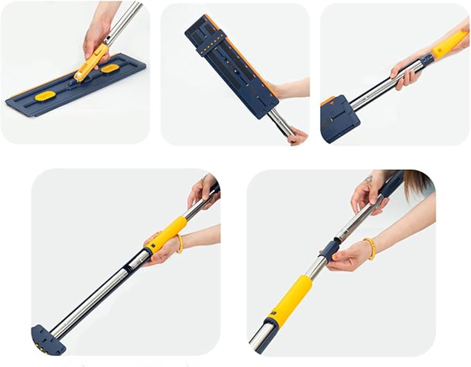 Flat Mop - Household Floor Cleaning System, Extra Wide with Extendable Handle for Hardwood Tile Vinyl, Reusable Microfiber Pads with 360° Rotation, Multi Tool for Home Garage Office Blue