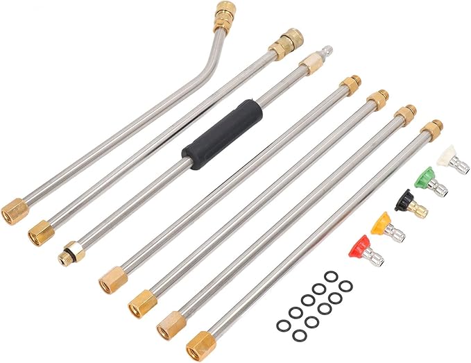 High Pressure Power Washer Extension Wand Set, Gutter Cleaning Tool with 5 Nozzle Tips, 4000PSI Pressure Washer Lance for Car, Driveway, Roof and Deck Cleaning, Includes 7 Straight