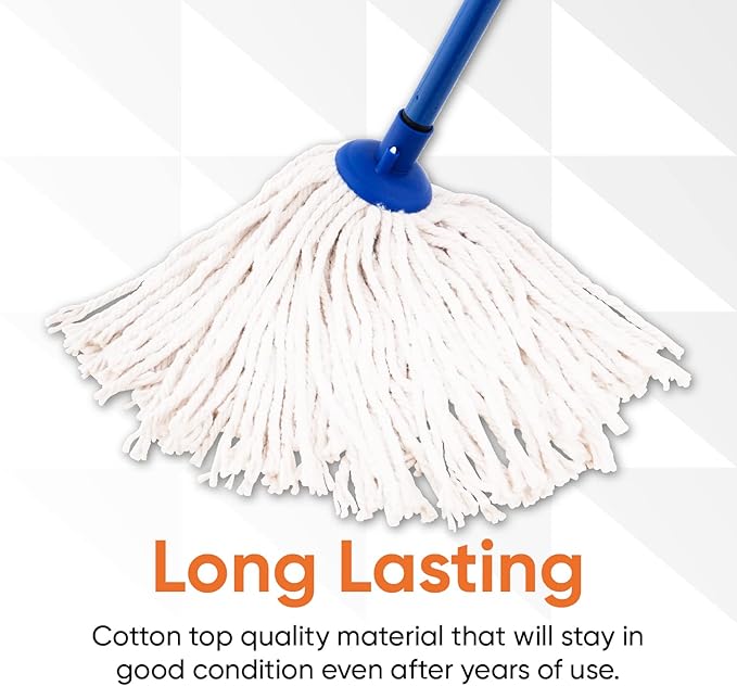 Superio String Mop Cotton Mop for Hardwood Floor Cleaning Mop for Home, Kitchen, Bath, Office Cleaning, Blue Heavy Duty Commercial/Industrial, 10” Strings with 48” Aluminum Handle
