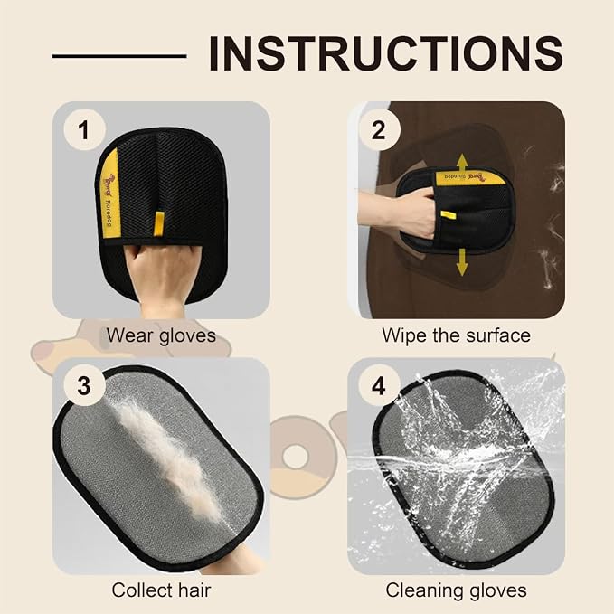 2-PCS Pet Hair Remover Gloves with A Hair/Lint Removal Tool, Reusable Magic Brush Pet Hair Removal Glove for Dogs & Cats, Remove Dog/Cat Hair from Couch, Carpet, Car Seat. - Image 3