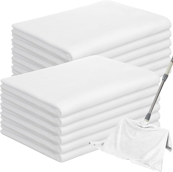 12 Pcs Extra Large Microfiber Cleaning Cloths Bulk 30" x 20" Washable Reusable Microfiber Rags Absorbent Cleaning Towels for Floor Glass Window Car Kitchen Bathroom House(White)