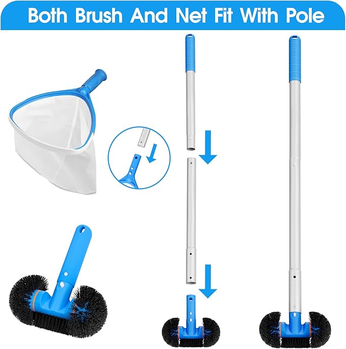 5-in-1 Spa Cleaning Set - Hot Tub Small Pools Maintenance Accessories Kit - Skimmer Net, Round Brush, 2ft Pole, Scrub Glove and Scum Absorber