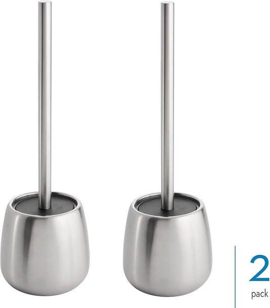 iDesign Stainless Steel Toilet Brush and Holder for Bathroom Cleaning and Storage, Set of 2, Brushed
