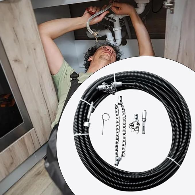 Flex-Shaft Sewer Descaling Chain, Heavy Duty Drain Clog Remover, Flex Shaft Sewer Cleaning Tool,Flexible Push Snake Cable for PVC Pipes, Toilets, Traps & Industrial Boilers