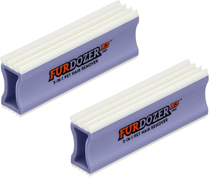 FurDozer Pet Hair Remover & Auto Detailing Tools - Cat & Dog Hair Remover for Carpets, Car Interiors, Couches, Bedding, & Pet Furniture (Purple, (2 Pack) - X3 PRO) by NeaterPetBrands
