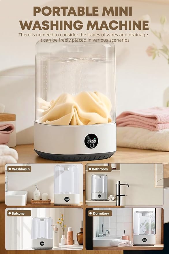 Portable Mini Washing Machine, 6L Compact Washer for Underwear, Baby & Pet Clothes, Rechargeable Cordless Laundry Machine for Singles, Apartments, RV, Type-C Charging