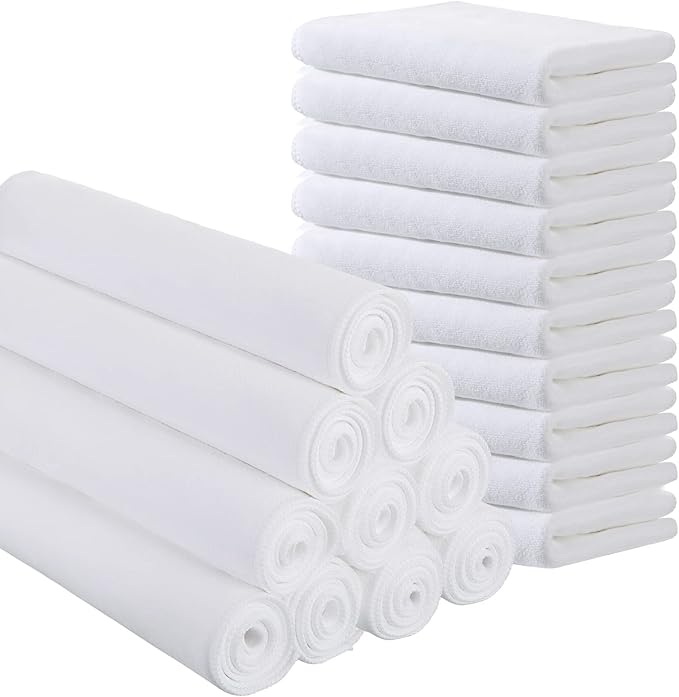 Tatuo Sublimation Blank Towels DIY Microfiber Kitchen Towels 32x12 Inch White Thick Dish Drying Tea Absorbent Soft Polyester for Sublimation Bathroom Kitchen Cleaning Supplies(20 Pieces)