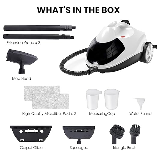Steam Cleaner 1.5L Steamer for Cleaning Fast Heating 6-in-1 Multi-Surface with 8 Accessories UL499 Certified Portable High Pressure Steam Cleaner for Home, Car, Floors, Sofas, Tiles, Grout