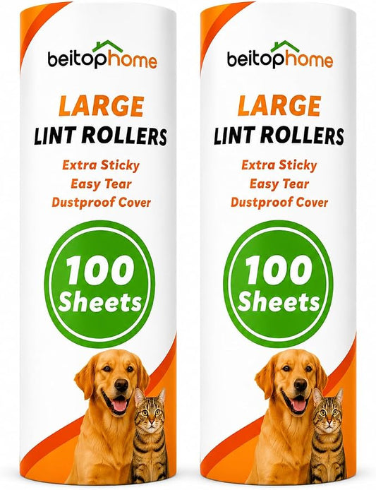 Large Lint Roller Refills, 9.44-Inch Wide, 200 Sheets | 2 Extra Sticky Replacement Rolls for Pet Hair, Refills Only by Beitophomepet%60sfamily