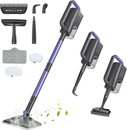 Steam Mop Cleaner with Detachable Handheld Steamer, 6-in-1 Multi Accessories, Removable Water Tank, 23FT Power Cable, Lightweight, Steam Cleaner for sealed Hard Floors (Violet)