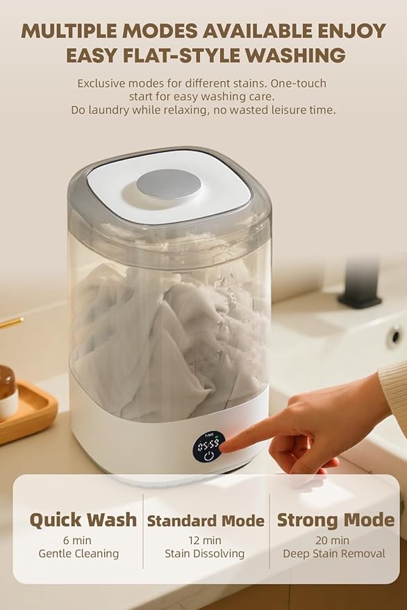Portable Mini Washing Machine, 6L Compact Washer for Underwear, Baby & Pet Clothes, Rechargeable Cordless Laundry Machine for Singles, Apartments, RV, Type-C Charging