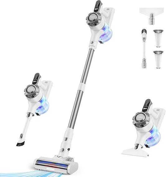 Trucozie Cordless Vacuum Cleaner, 8-in-1 Lightweight Stick Vacuum with 45mins Runtime, Powerful Suction, Vacuum Cleaners for Home, Hardwood Floors, Carpet, Pet Hair, White