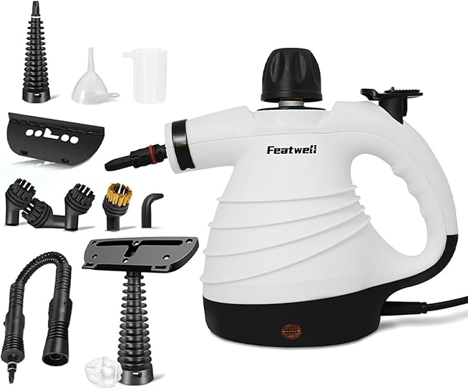 Featwell Handheld Steam Cleaner, Pressurized Portable Multi-Surface Steam Cleaner with 12 pcs Accessories, Multi-Purpose Portable Steamer for Cleaning Dirt, Grease, Tile, Floor, Couch, Car