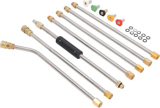 High Pressure Power Washer Extension Wand Set 4000PSI Gutter Cleaning Tool with 5 Nozzle Tips for Car Driveway Roof Deck ABS Metal Rustproof Durable