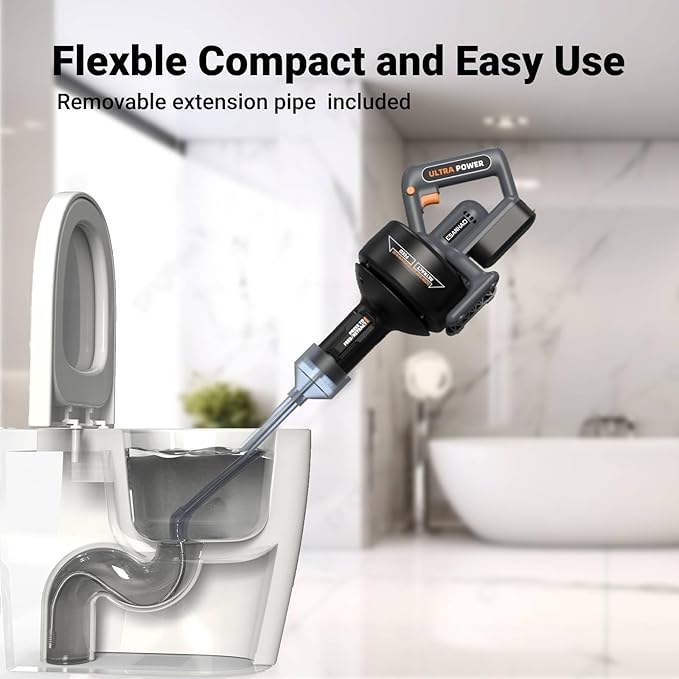 Electric Drain Auger 25ft Cordless Drain Cleaner machine auto feed plumbing snake for kitchen sink, showers, toilet et 3/4-2" Pipe drain clog (Standard) (Upgraded)