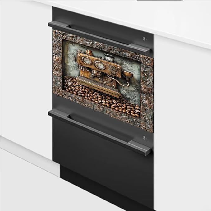 Retro Coffee Machine Dishwasher Magnet Cover, Dish Washer Cover for Kitchen Decor, Easily Trimmable Dishwasher Sticker Refrigerator Magnetic Cover 23×17 in