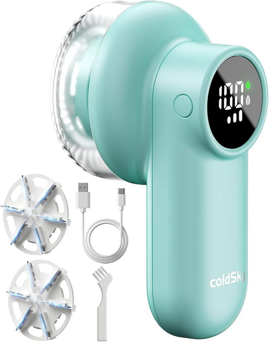 coldSky Rechargeable Fabric Shaver, Lint Shaver with Digital Display, Sweater Shaver with 6-Leaf Blades and Safety Lock, 3-Speeds Defuzzer Remove Fuzz, Pills from Clothes, Furniture, Blanket Green by Fabricshaver