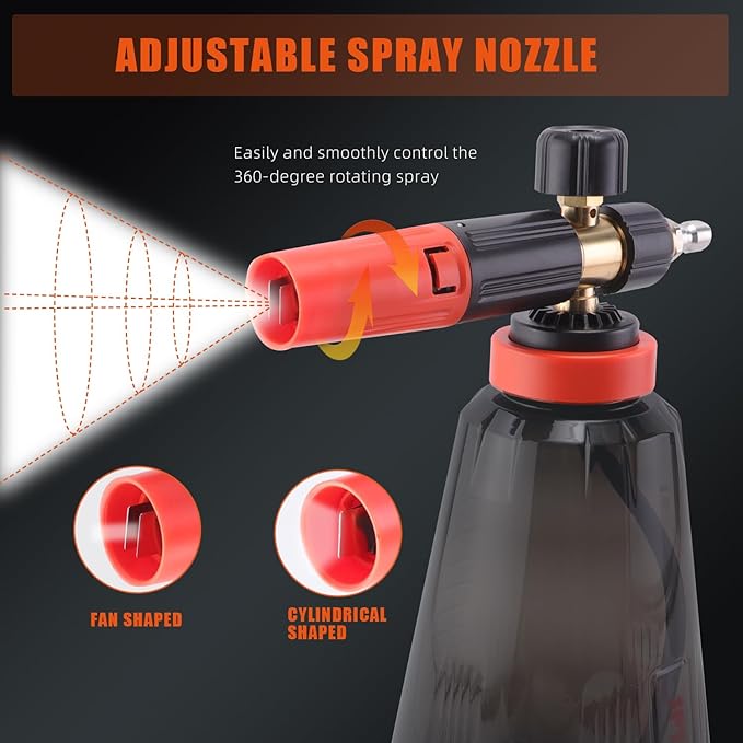 SPTA PRO Foam Cannon (Thicker Snow Foam Technology) with 1/4 Inch Quick Connector for Pressure Washer (Wide Mouth), 34 Oz Bottle (1/4" Quick Connector) with Adjustable Thick Foam+16Oz Car Wash Soap