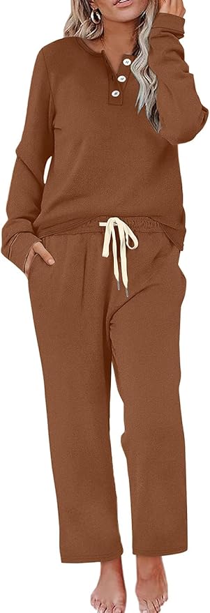 WIHOLL Lounge Sets for Women Two Piece Outfits Button Down Sweatsuit Sweatpant with Pockets Fall Fashion 2025