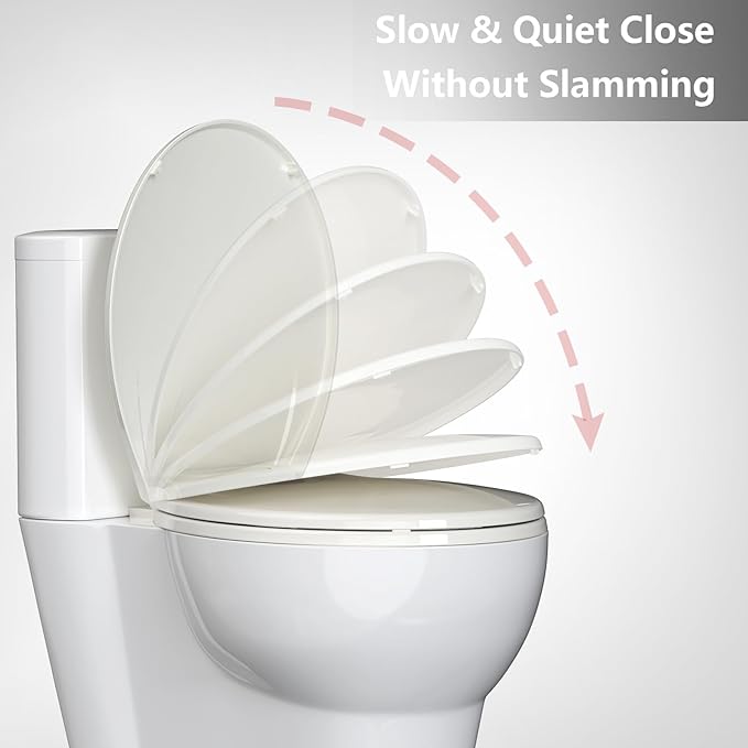 Slow Close & Quiet Commercial Toilet Seat 17" Round – Quick-Release Hinges, Durable Polypropylene, Grip-Tight Bumpers, Mark-Resistant, Soft Close Lid, Easy Install & Clean, for Business
