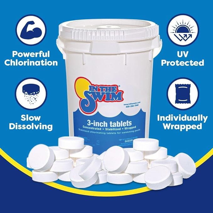 In The Swim Shock and Chlorine Bundle for Sanitizing Swimming Pools – Includes 6 x 1 Pound Bags of 68% Cal-Hypo Pool Shock and 10 Pound Bucket of 3 Inch Stabilized Chlorine Tablets