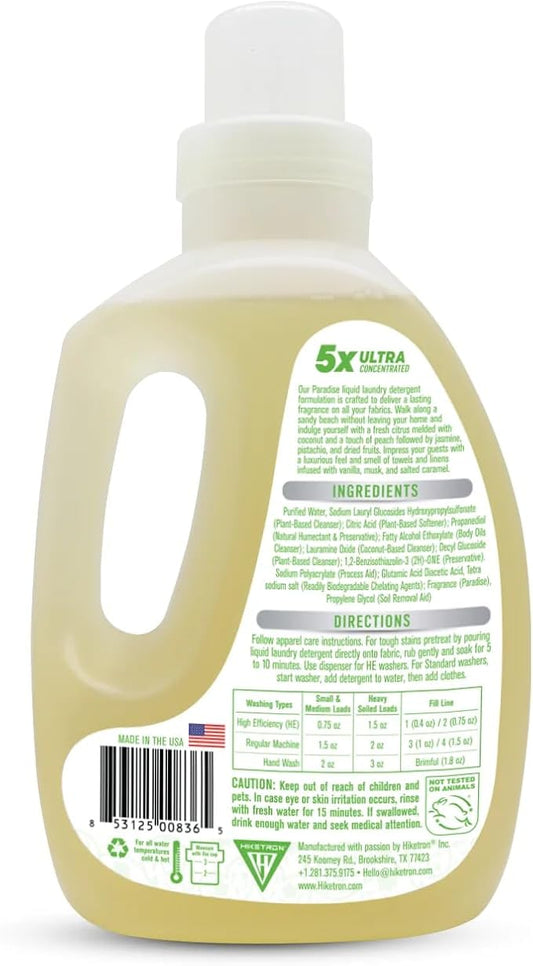 Hiketron Paradise Liquid Laundry Detergent, 5x Ultra Concentrated, Tough Stains Remover, Long Lasting Scent (40 Fl Oz, Pack of 1)