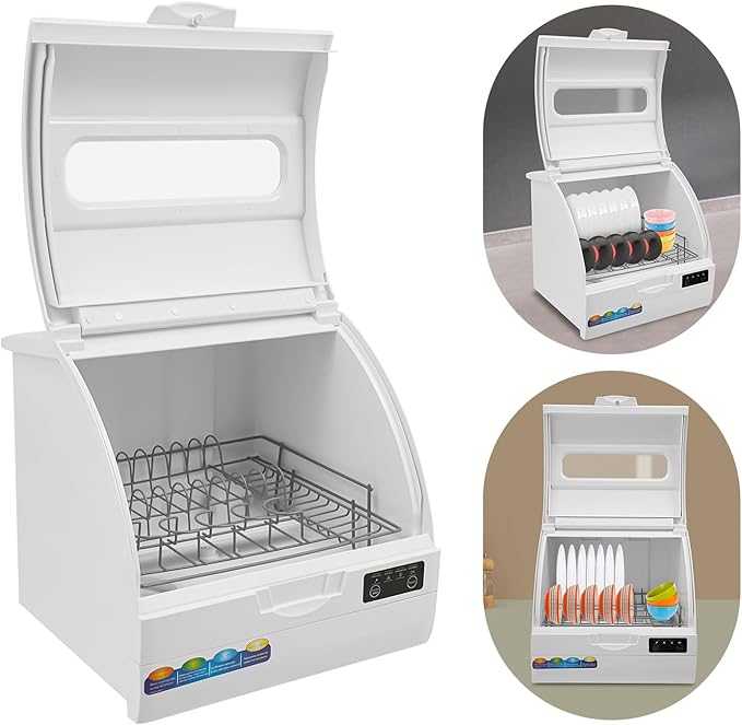 Portable Countertop Dishwasher, 4 Washing Programs Neutral Freestanding Dishwasher with 9L Built-in Water Tank, 1200W 360° Spraying Water Compact Dishwasher for Homes (1200W All White)