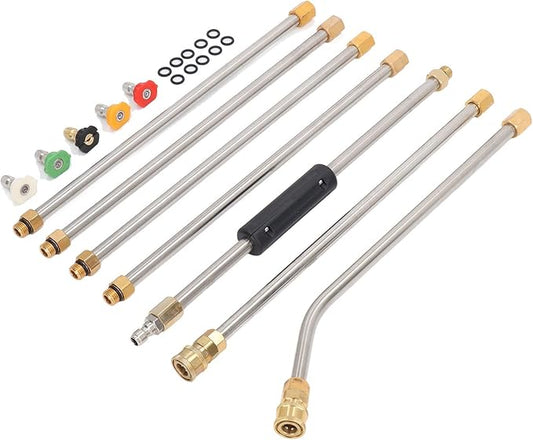 High Pressure Power Washer Extension Wand Set 4000PSI Gutter Cleaning Tool with 5 Nozzle Tips for Car Driveway Roof Deck ABS Metal Rustproof Durable