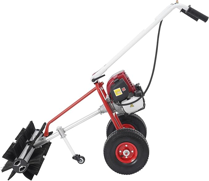 4 Stroke Gas Powered Hand Push Sweeper Strong Power Lawn Sweeper Machine with 23.62" Long High-Density Brush, Broom Walk Behind Driveway Turf Lawns Cleaning Driveway Tools