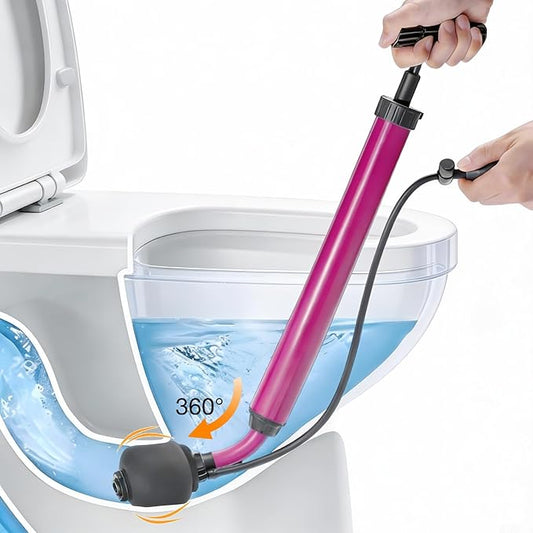 Manual Drain Unclogger with Adaptive Inflatable Plug, Fits NPS1.5~4.5" Pipes for Toilet/Sink/Bathtub, No Extra Accessories, Hand Pump Pressure & Washable, Lightweight Toilet Plunger & Drain Auger Tool