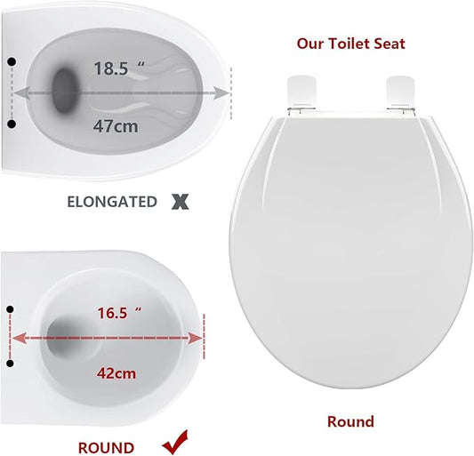 Commercial Round Toilet Seat 17" – Soft Close, Quick-Release & Attach Hinges, Grip-Tight Bumpers, Durable Mark-Resistant Plastic, Easy Install & Clean, White – Color: White 17" Round PP