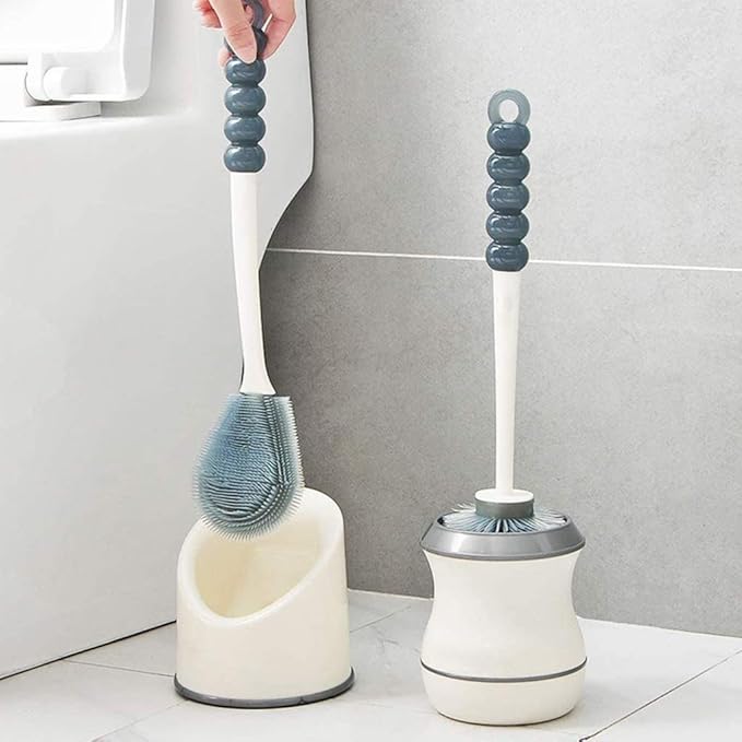 Toilet Brush with Bracket Bathroom Cleaner Scrubber and Set, Plastic Cleaning with Long Handle