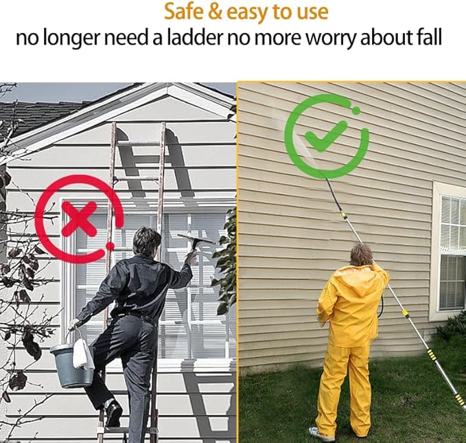 25FT Reach Telescopic Gutter Cleaning Tools from Ground,11FT Rain Gutter Cleaners Tool for Clean Leaves and Debris,Long Reach Cleaning Wand with Hose Attachment and Connection Adapter