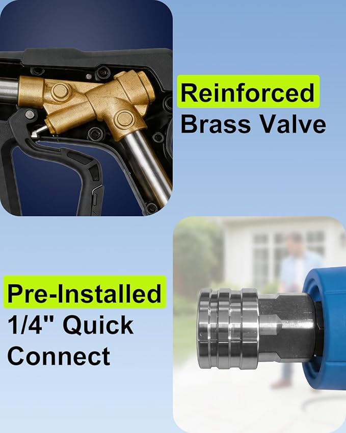 Pressure Washer Gun 4000PSI, Short Power Washer Gun with M22-14/15mm Fittings & 2 Spray Nozzles for Car, Patio, House & Yard Cleaning