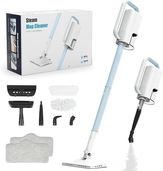 7-in-1 Steam Mop, 1200W Rotated Steam Cleaner for Home, 2 Modes, 400ML Removable Tank, 23FT Cord, 2 Washable Pads, Multi-Surface Steamer for Hard Floor, Laminate Floor, Tiles Cleaning (Peacock Blue)