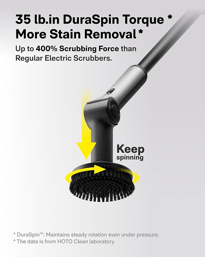 HOTO Flexi™ Cordless Electric Spin Scrubber, Adjustable Angle, Extendable Handle, Smart Display, IPX7 Waterproof, Powerful Cleaning Scrubber with 8 Replaceable Brush Heads, for Bathtub, Bathroom, Tile