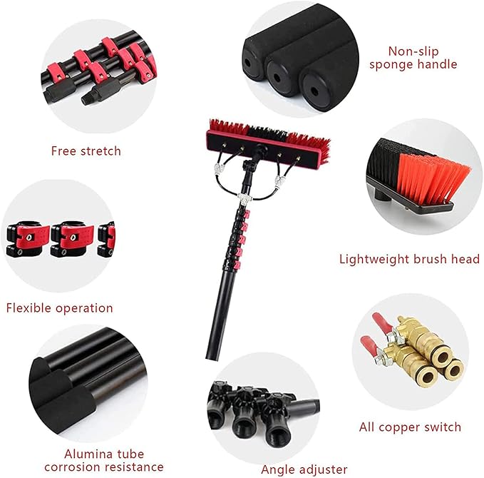Window Cleaning Pole, Water Fed Telescopic Window Cleaning Brush, Extendable Cleaner Roof Cleaning Tools Window Cleaner Kit for Photovoltaic Panel, Trucks, Bus, Cars,6m