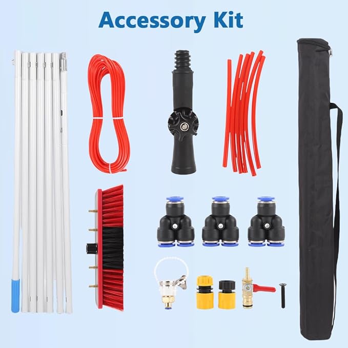 Solar Panel Cleaning Kit, Aluminum Alloy 23 FT Water Fed Pole Adjustable Washing Pole and Brush Kit Washing Dusting Equipment Tool for Window Roof Outdoor Glass