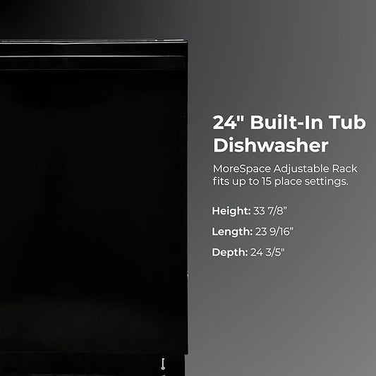Kenmore 24" Built-In Dishwasher - Quiet Tub with TurboDry, Leak, & SmartWash Soil Detection - 15 Place Settings - 49 DBA - ENERGY STAR Certified - Black