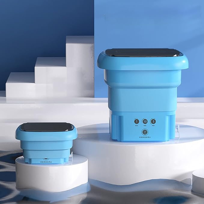 Foldable Washing Machine, Portable Washing Bucket - US 110V‑220V Collapsible Washing Machine for Baby Clothes, Underwear or Small Items, Apartment, Mini Laundry Machine(Blue)