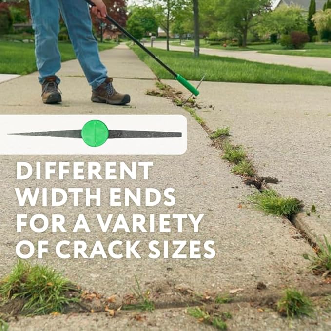 BICRACKIE Stand-Up Crack Weeding Tool with 60" Steel Pole; Steel Blade with 2-Sized, 5" Tapered Ends for Driveways, Patios, Sidewalks, Pavers to Remove Weeds Easily; Made in USA