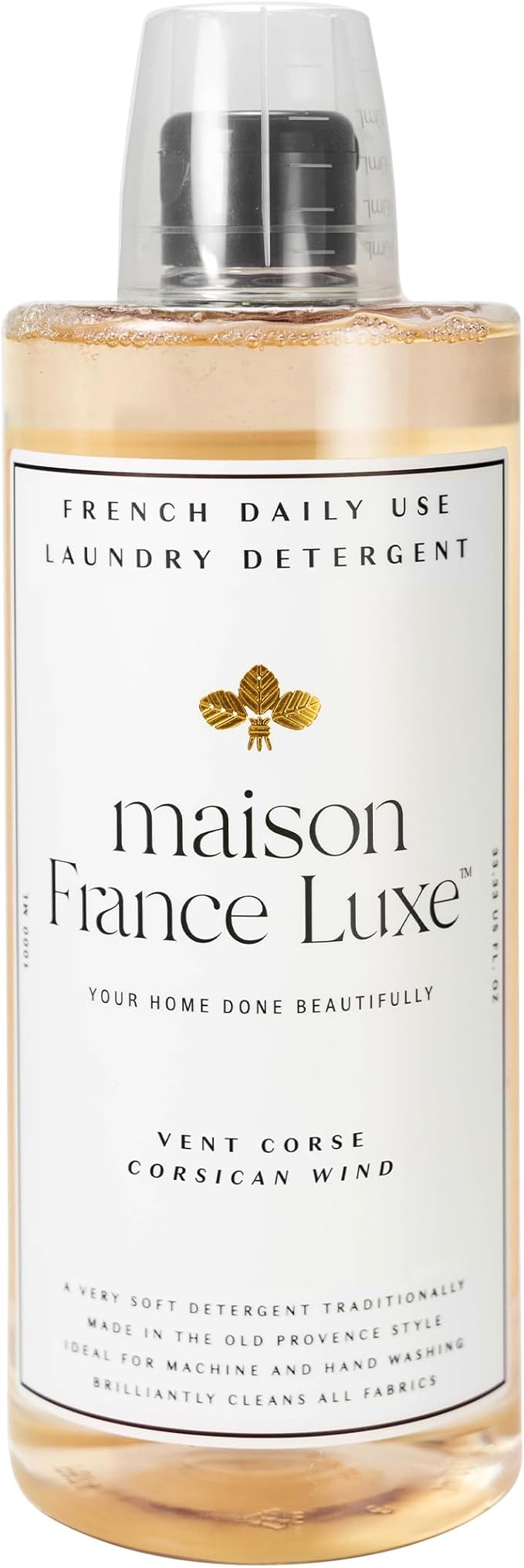 French Laundry Detergent, Plant Based Laundry Soap With Olive Oil and Coconut Oil for Machine or Hand Wash, Daily Use Formula for Colors and Whites, Corsican Wind, 34 Fl Oz
