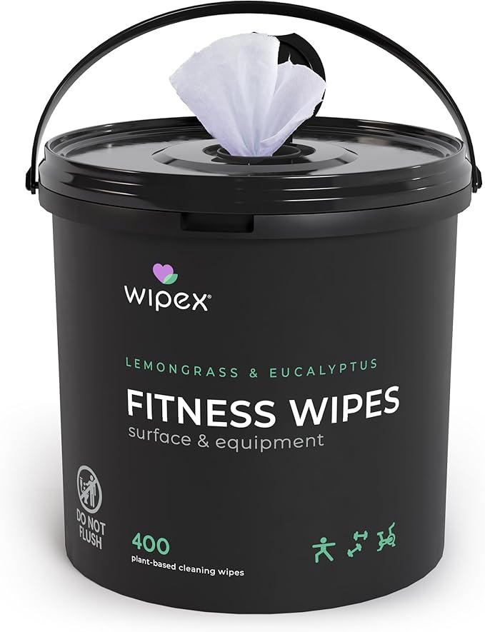 Wipex Yoga Mat Cleaner Wipes, EWG Verified, 400 Ct Plant-Based Lemongrass, Eucalyptus & Vinegar Wipes for Gym & Fitness Equipment & All Purpose Gym Cleaning - Safe for Peloton Bikes & Treadmills