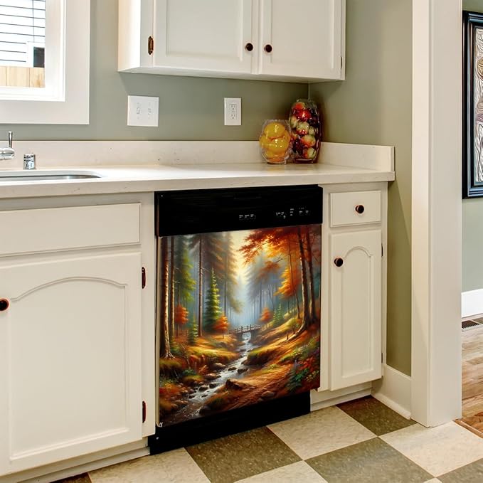 Autumn Forest Lake Dishwasher Magnet Cover for The Front Magnetic Dishwasher Door Covers Dish Washer Sticker Wrap Home Decorative Appliances Panel Decal Kitchen Decor 23" x 26" (Magnetic)