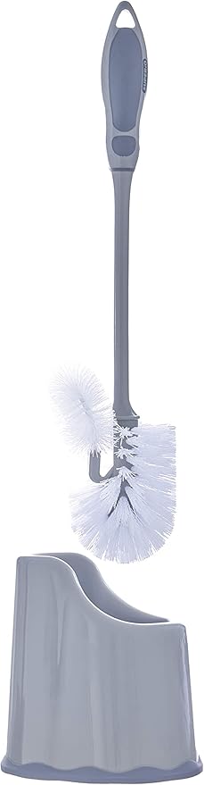 Superio Toilet Bowl Brush and Holder with Under Rim Cleaner for Bathroom, Toilet Brush and Caddy with Non Scratch Bristles and Under Rim Lip Brush, Grey (2 Pack)