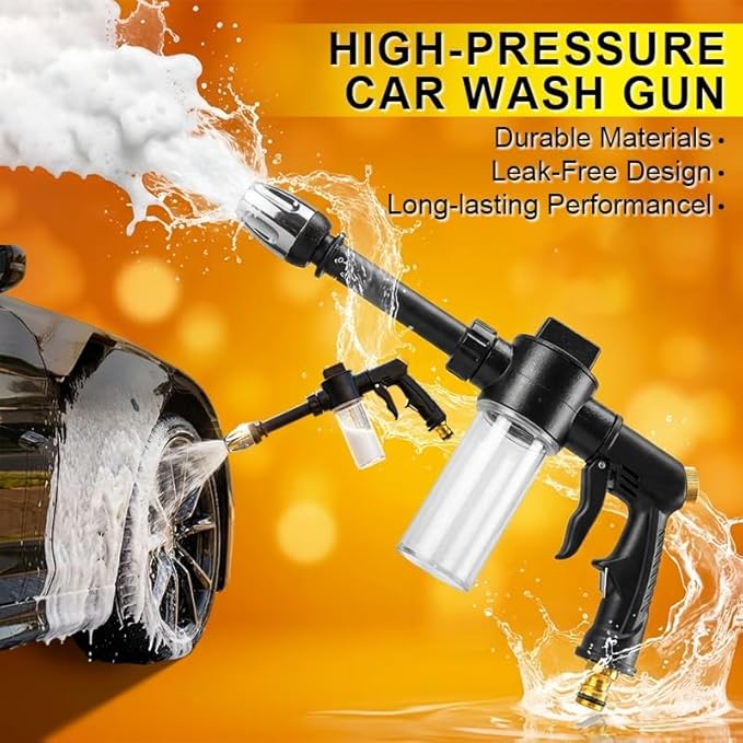 High Pressure Garden Hose Nozzle Sprayer with Plastic Soap Foam Dispenser Bottle, Heavy Duty Car Wash Foam Gun, Adjustable Nozzle for Gardening, Solar Panel Cleaning, Pet Showering